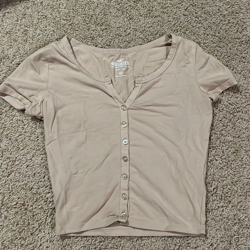 Tan Hollister Baby Tee Button Up Size XS